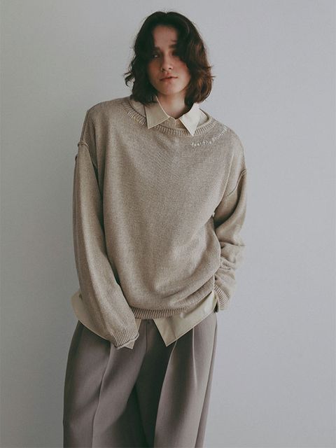 エンブロイダリーローゲージニットプルオーバー (BEIGE)