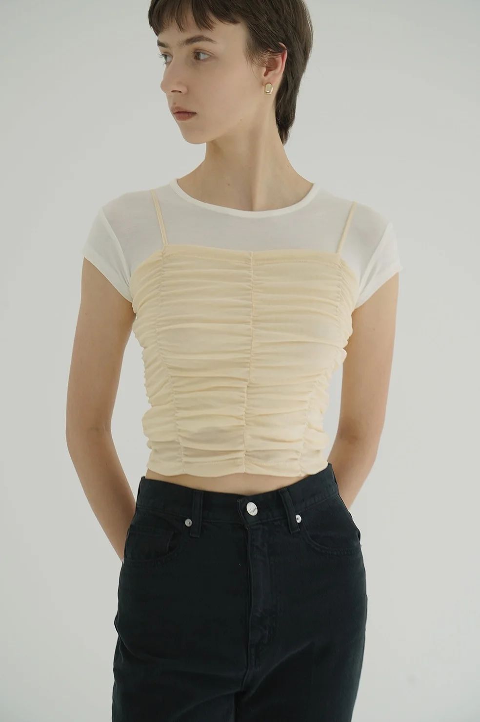 SHIRRING CAMI TOPS IVORY - シャーリングキャミトップス