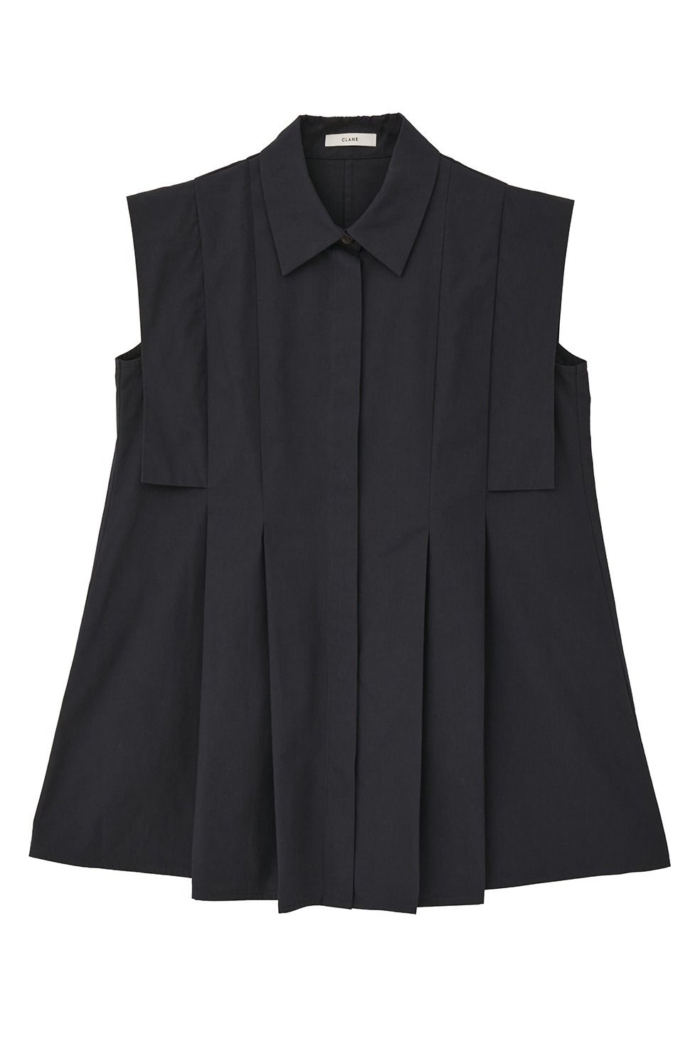 パネルプリーツ スクエアスリーブシャツ - PANELL PLEAT SQUARE SLEEVE SHIRTS (NAVY))