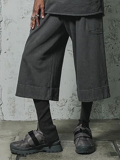 Sweat Wide Cropped Pants（B-Pigment Black） - ワイドクロップドスウェットパンツ メンズ モード カジュアル