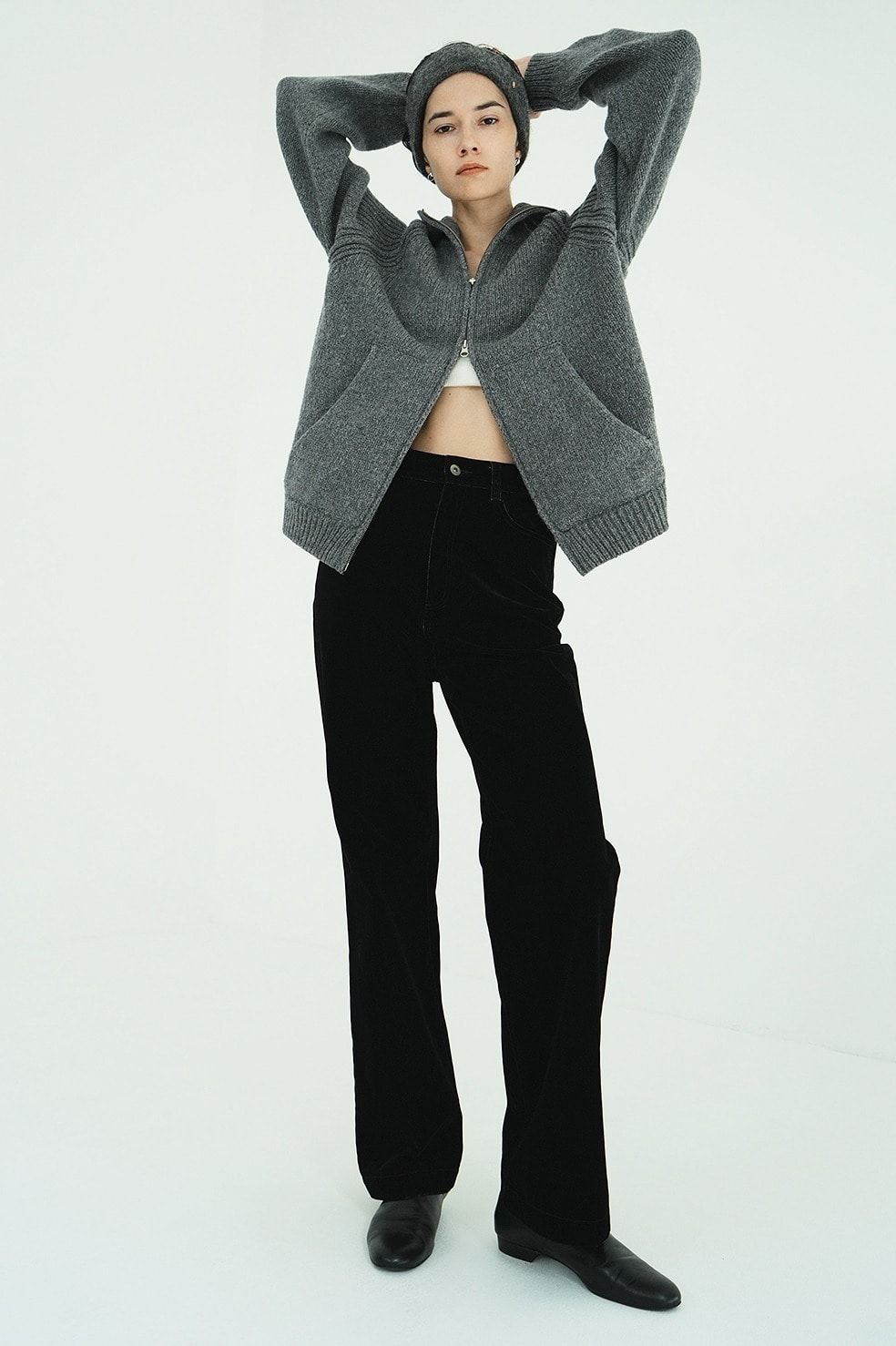 ハイウエスト フロッキーパンツ | FLOCKY CENTER PRESS PANTS（BLACK)