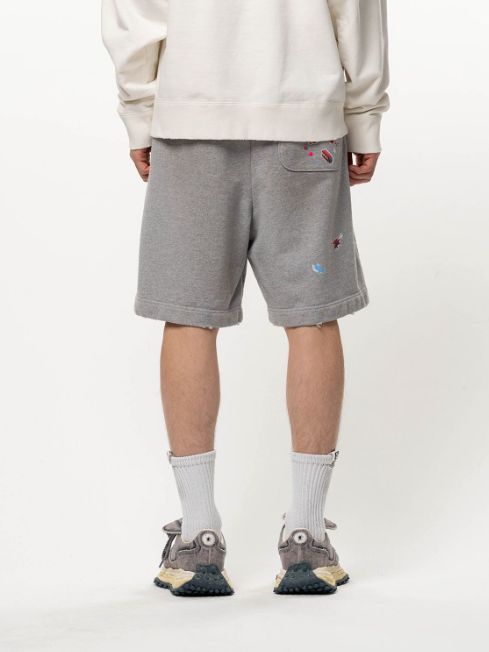 キッズ ステッカー プリント スウェット ショーツ - Kids Sticker Printed Sweat Shorts (GREY)