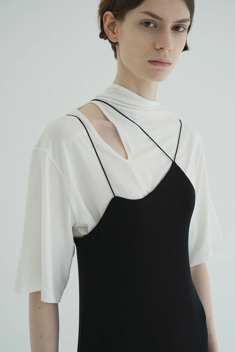 クラネ / CLANE スラッシュネックハーフスリーブトップス - SLASH NECK HALF SLEEVE TOPS- WHITE CLANE - スラッシュネックハーフスリーブトップス - SLASH NECK