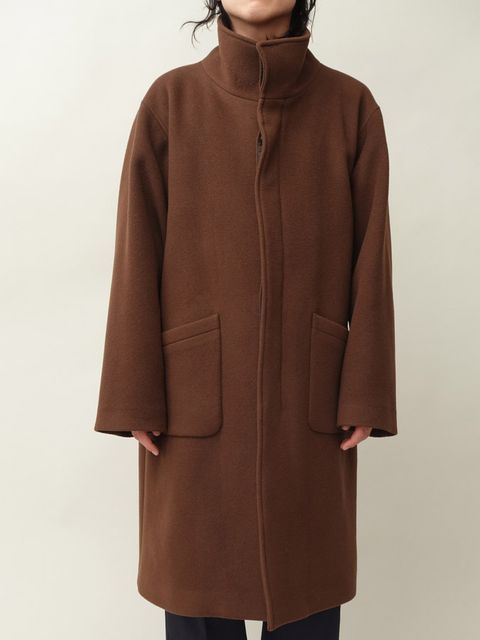 ウールスタンドカラーコート  -  WOOL STAND COLLAR COAT -BROWN