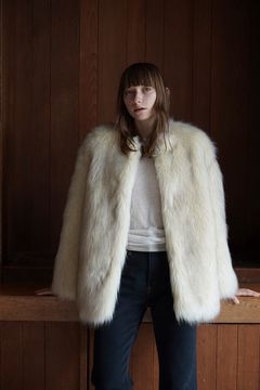 ノーカラー ボリューム エコファーコート  - NO COLLAR VOLUME ECO FUR COAT  - IVORY