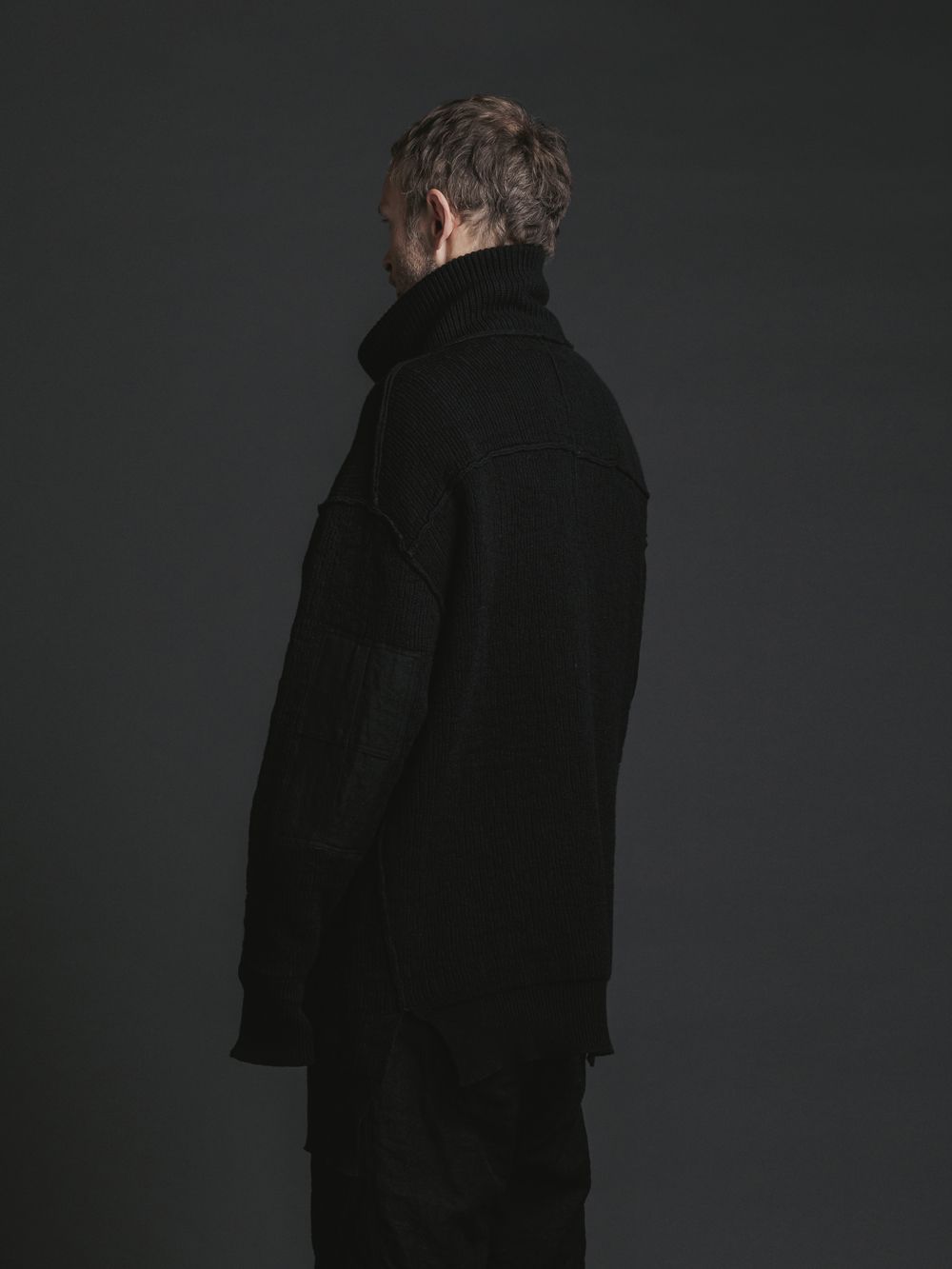 綿カシミヤ ニットブルゾン  -  high neck zip knit BLACK