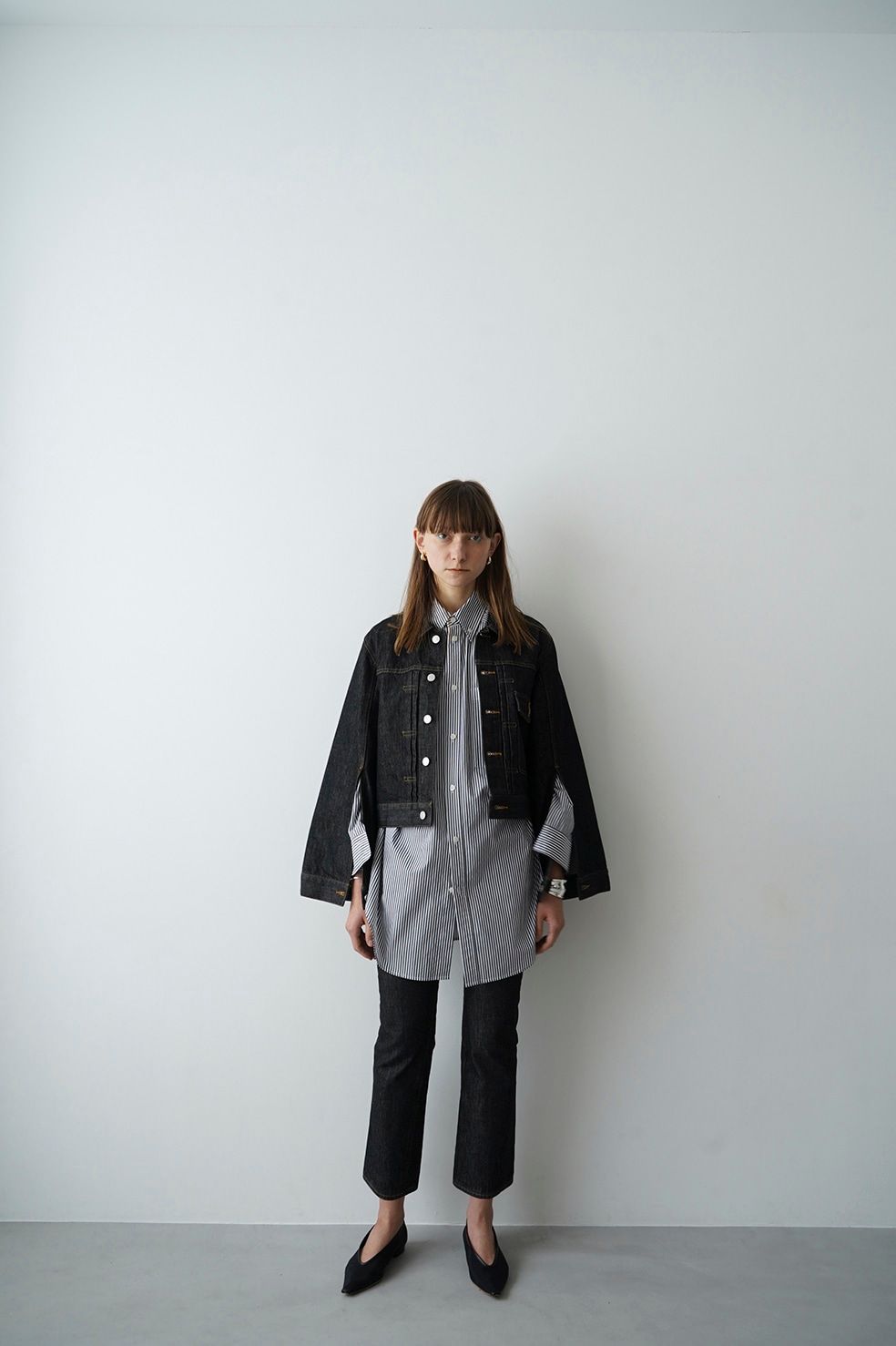 CLANE - ベルスリーブ コンパクト デニム ジャケット - BELL SLEEVE COMPACT JEAN JACKET - LIGHT  BLACK | ADDICT WEB SHOP