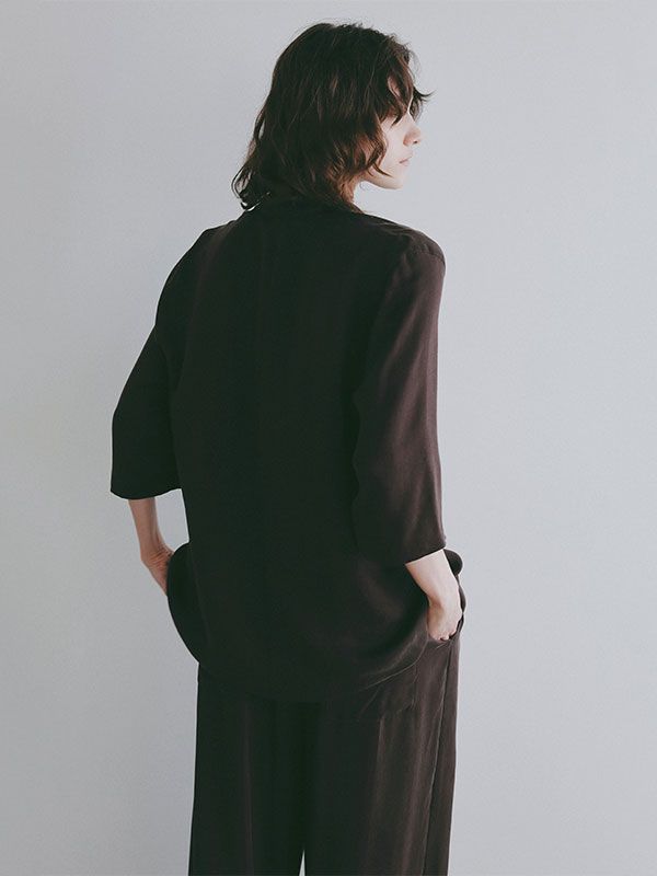 オープンネックキュプラシャツ (BROWN)