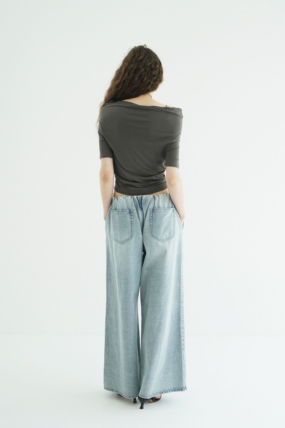 オフショルダートップス -  DRAPED OFF SHOULDER H/S TOPS(GREY)