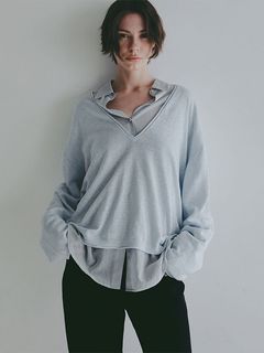 コットンリネンハイゲージネックニットプルオーバー (LIGHT BLUE)