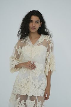 シアーフラワーレースシャツ | SHEER FLOWER LACE SHIRTS - WHITE