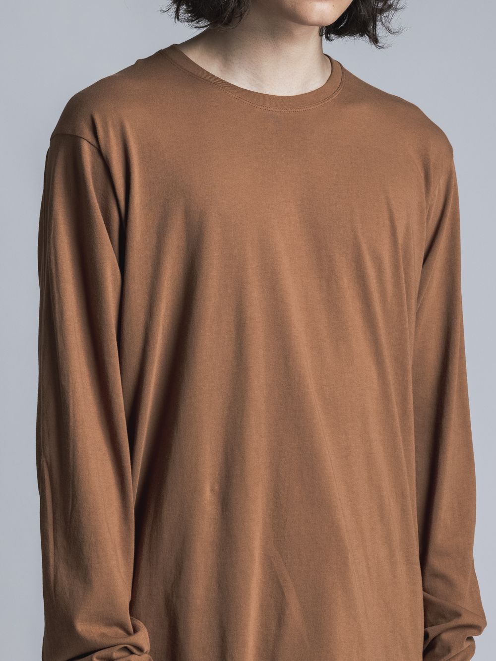 ソフト天竺  レイヤード風 長袖カットソー - BROWN