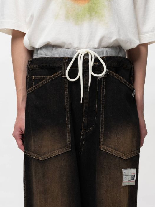 スウェットパンツ コンバインドデニムパンツ - Sweat Pants Combined Denim Pants (BLACK)