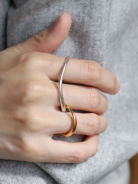 デュオリング MIX ゴールド 指輪 シンプル デザイン ユニセックス アクセサリー