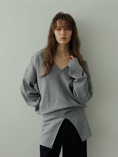 Wフェイスブラウジングニットプルオーバー - GREY