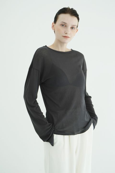 シアールーズロンティー - SHEER LOOSE CUT TOPS (CHARCOAL GRAY)