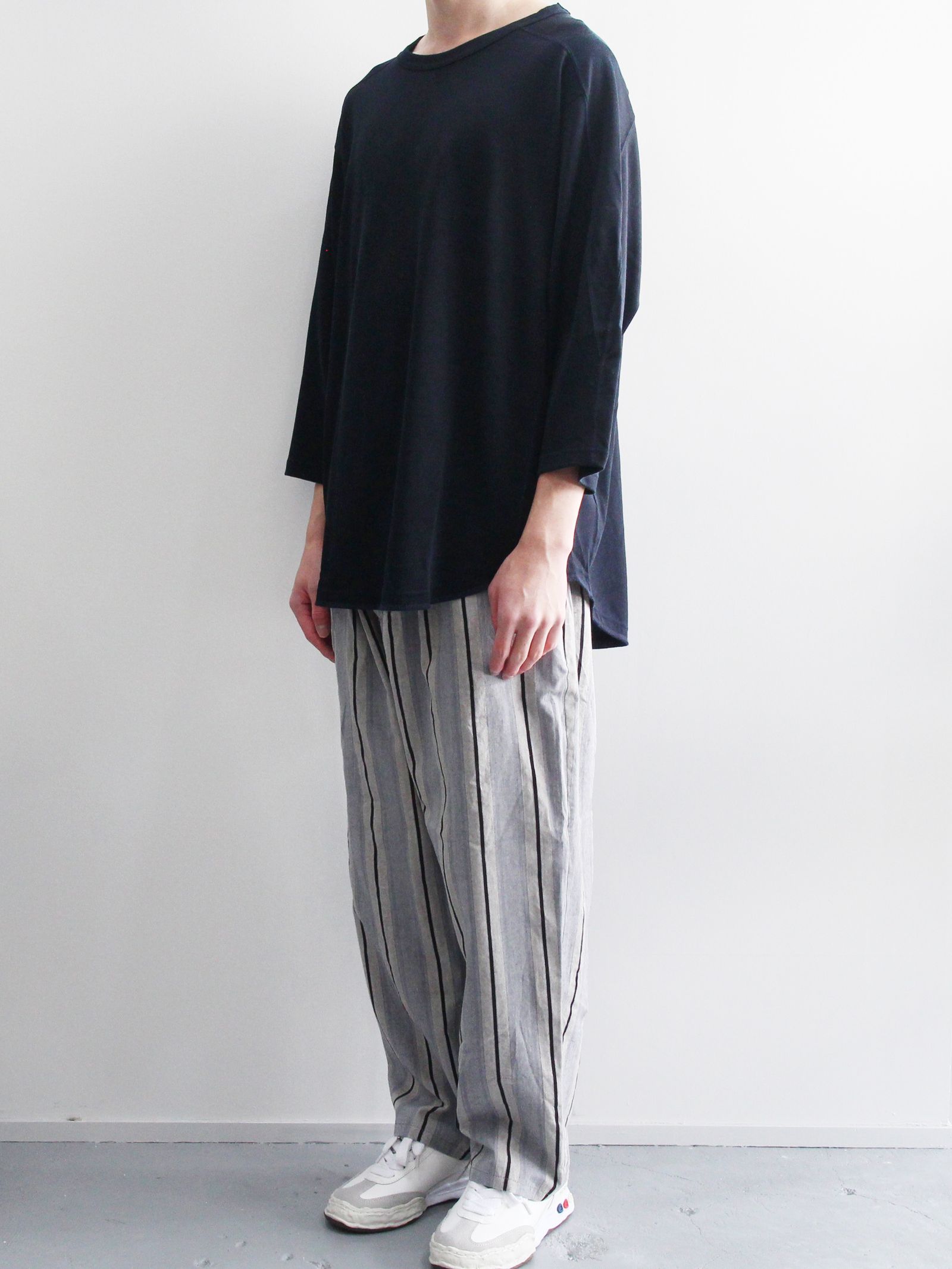 七分袖フットボールTシャツ - "QUARTER SLEEVE FOOTBALL TEE - Rayon plating jersey -" NAVY