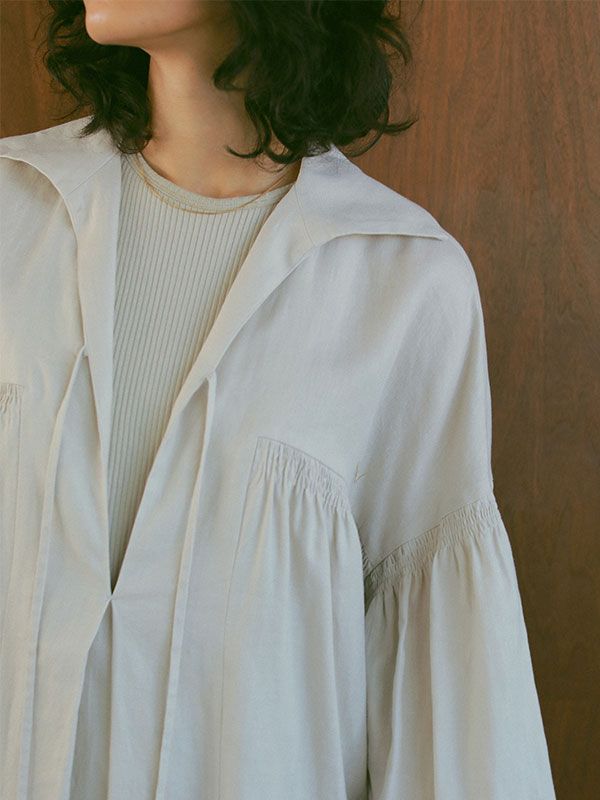 コットンリネンボリュームワンピース - LIGHT BEIGE