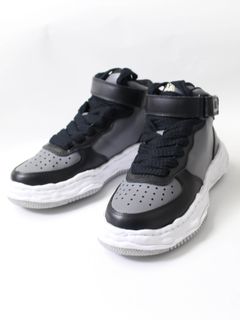 "WAYNE" OG Sole LEATHER High-top Sneaker - BLACK×GREY
