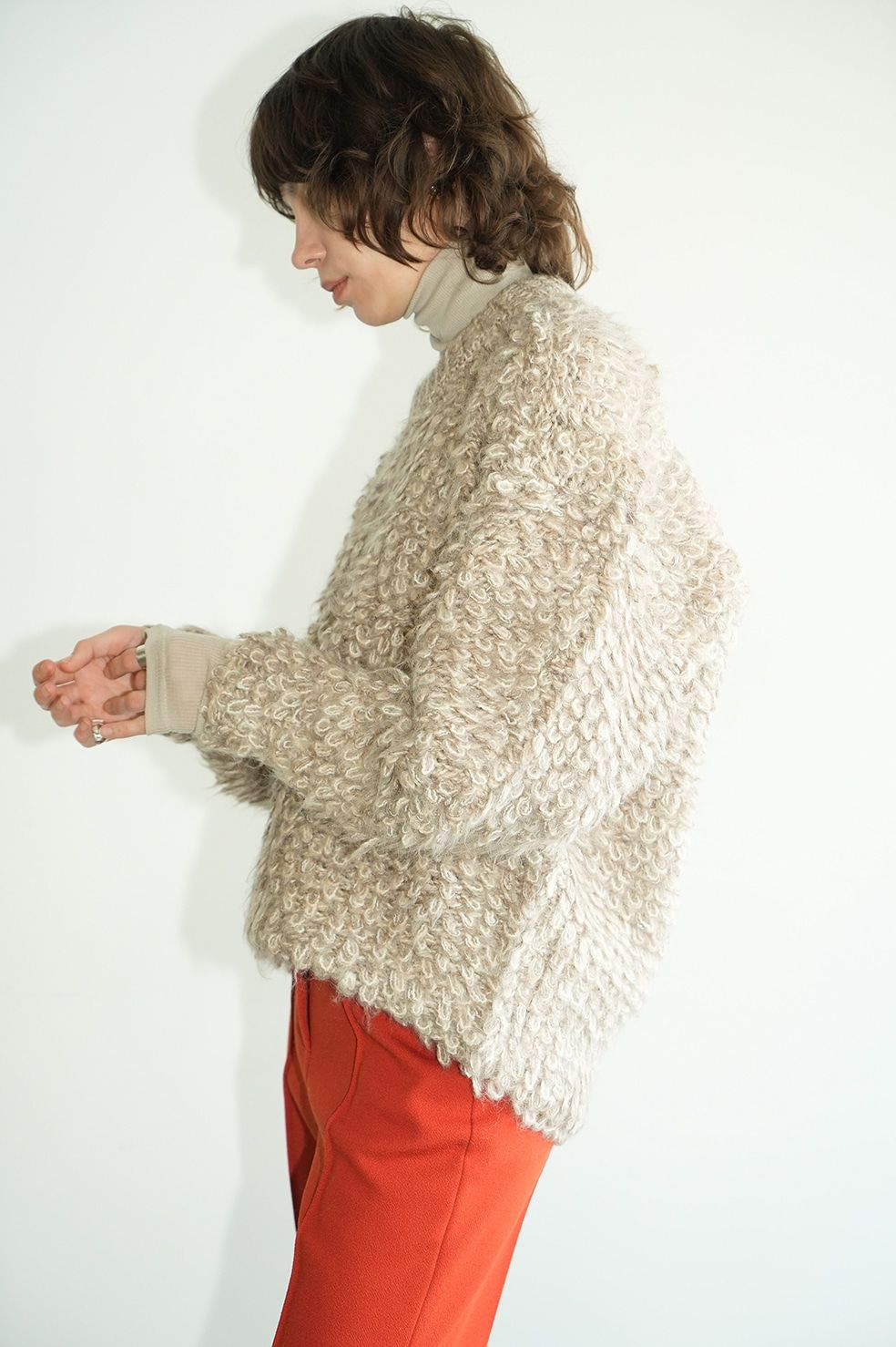 ミックス モヘア ニット トップス -  MIX LOOP MOHAIR KNIT TOPS - BEIGE