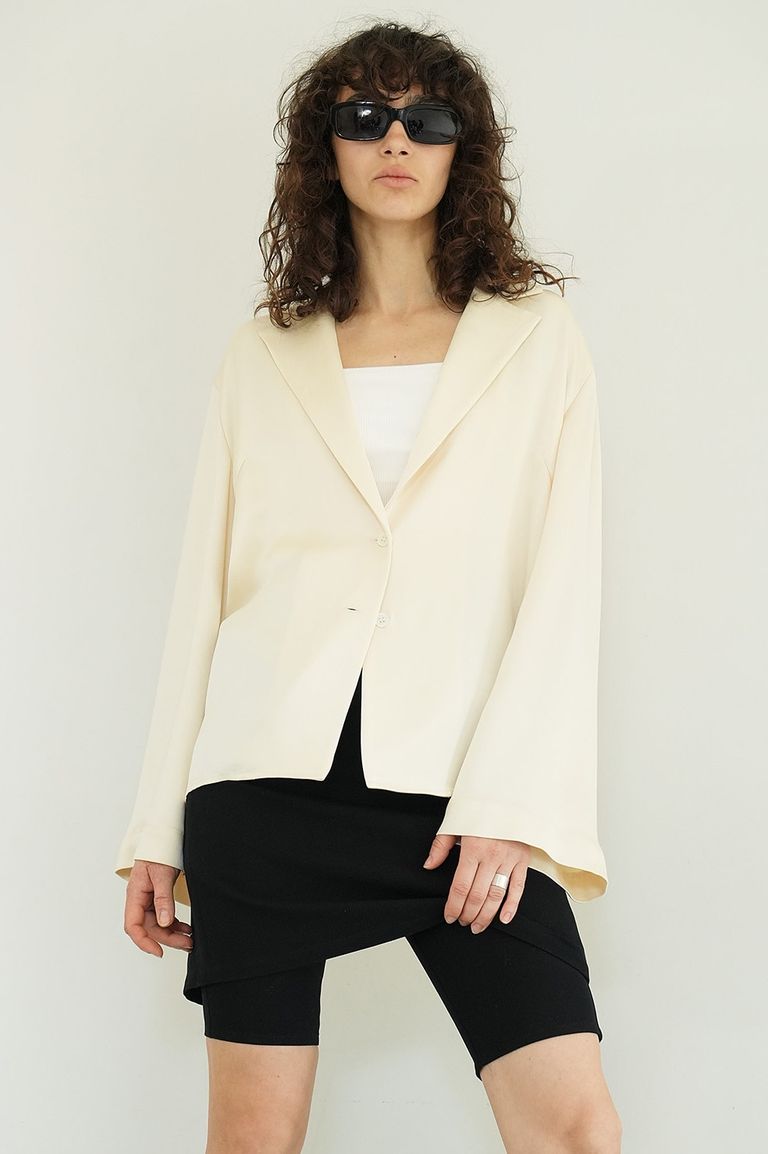 CLANE - TAILORED SATIN SHIRT - IVORY - サテン テーラードシャツ 