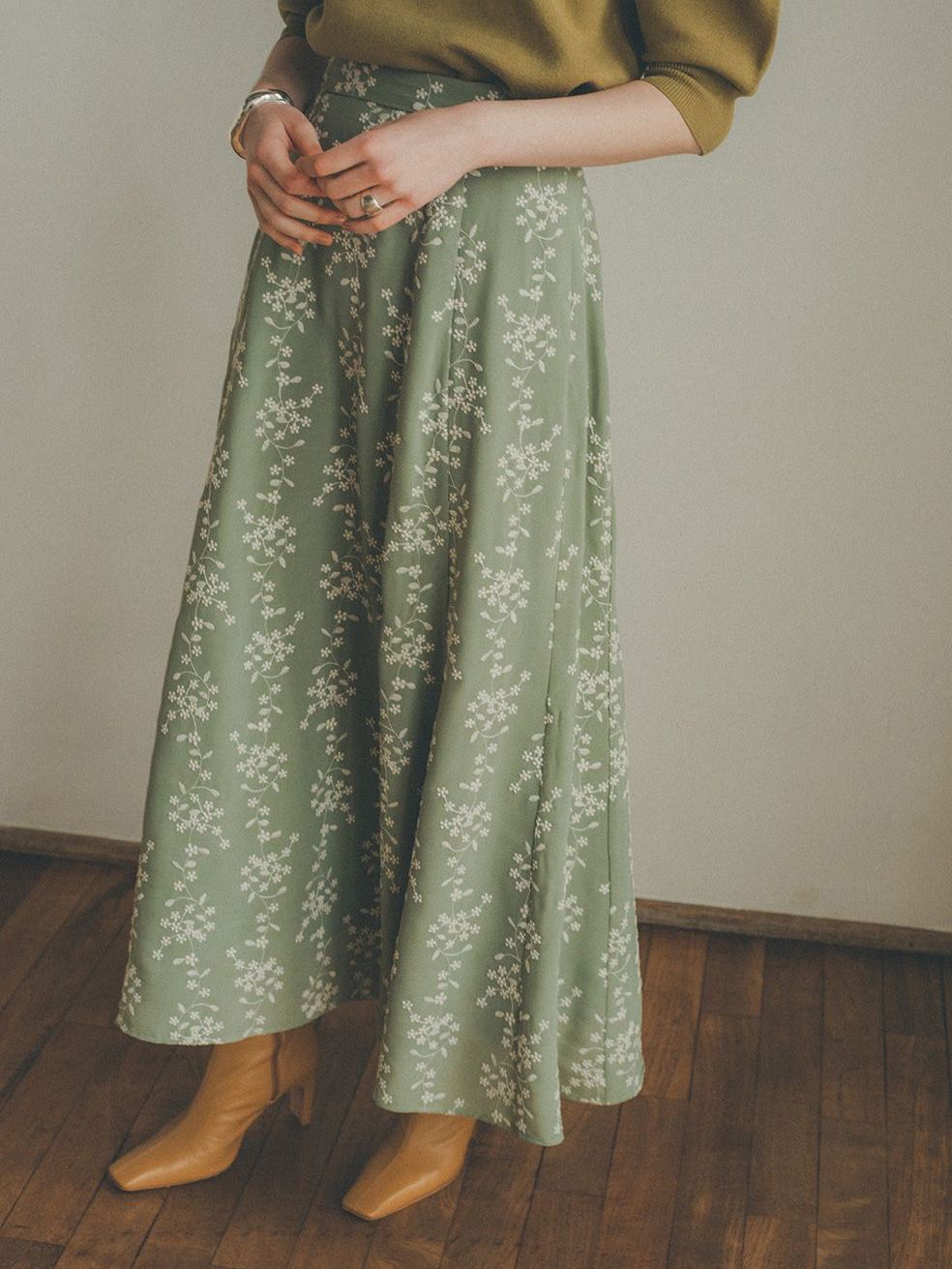 CLANE - ストライプフラワー刺繍スカート - STRIPE FLOWER EMBROIDERY