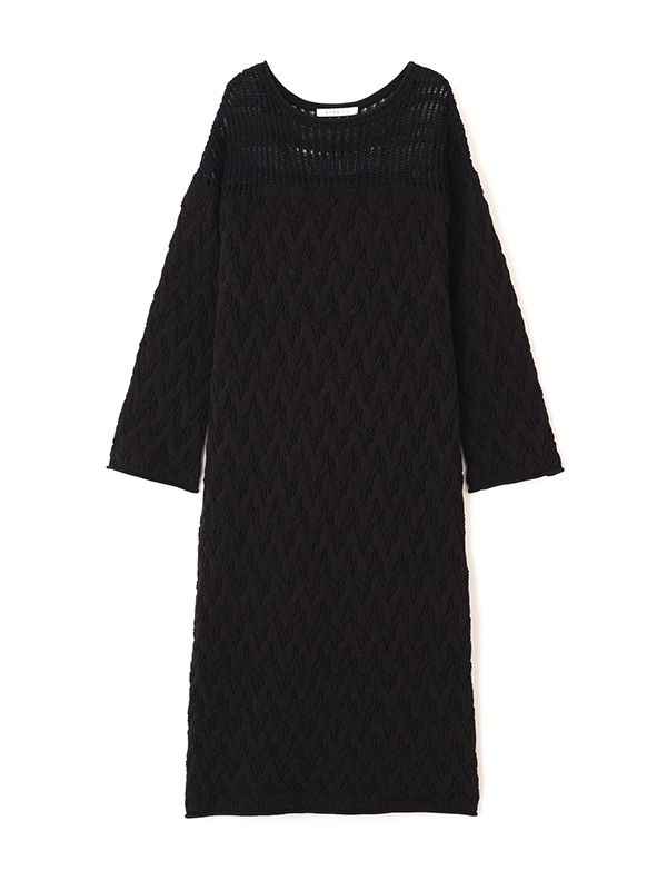 コードヤーンケーブルニットワンピース (BLACK)