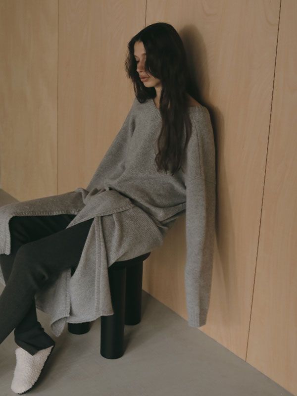 レイヤードニットラップスカート  (GREY)