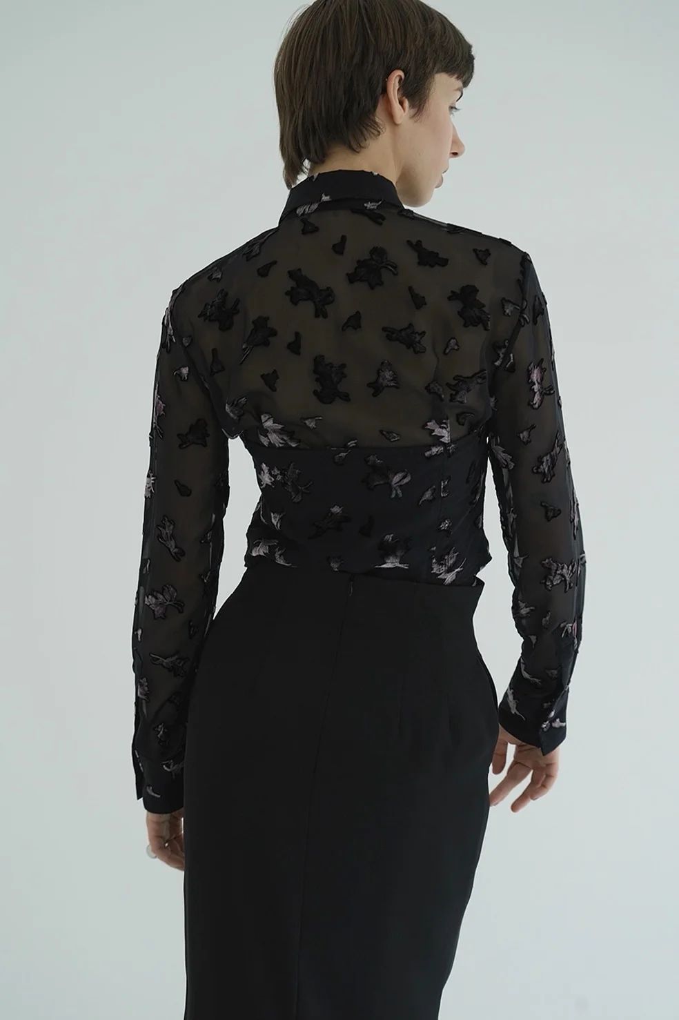 オパールプリント ビスチェ付きシャツ -  FLOWER OPAL BUSTIER SHIRTS BLACK