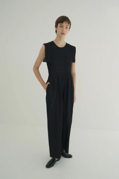 スクエア―スリーブ デニムオールインワン - SQUARE SLEEVE DENIM ALL IN ONE INDIGO