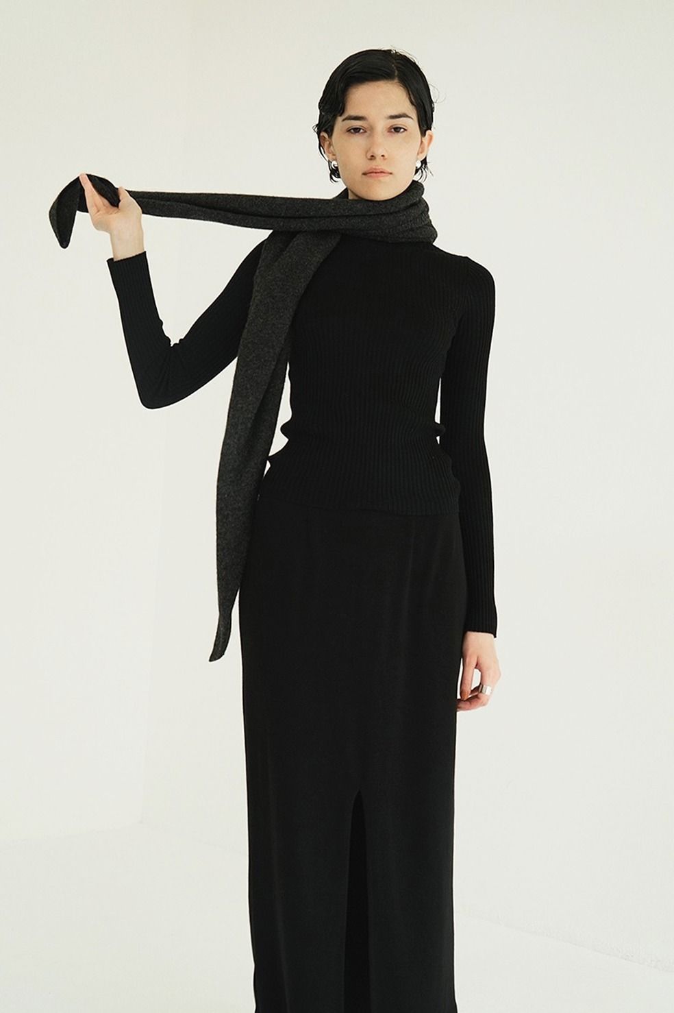 シアーリブニットカットソー | SHEER RIB KNIT TOPS (BLACK)