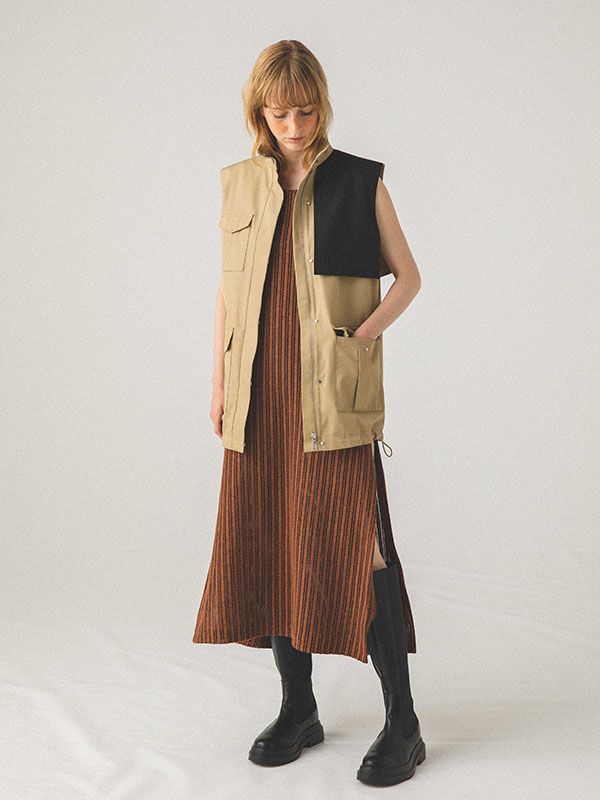 パターンニッティング2wayロングトップス - BROWN