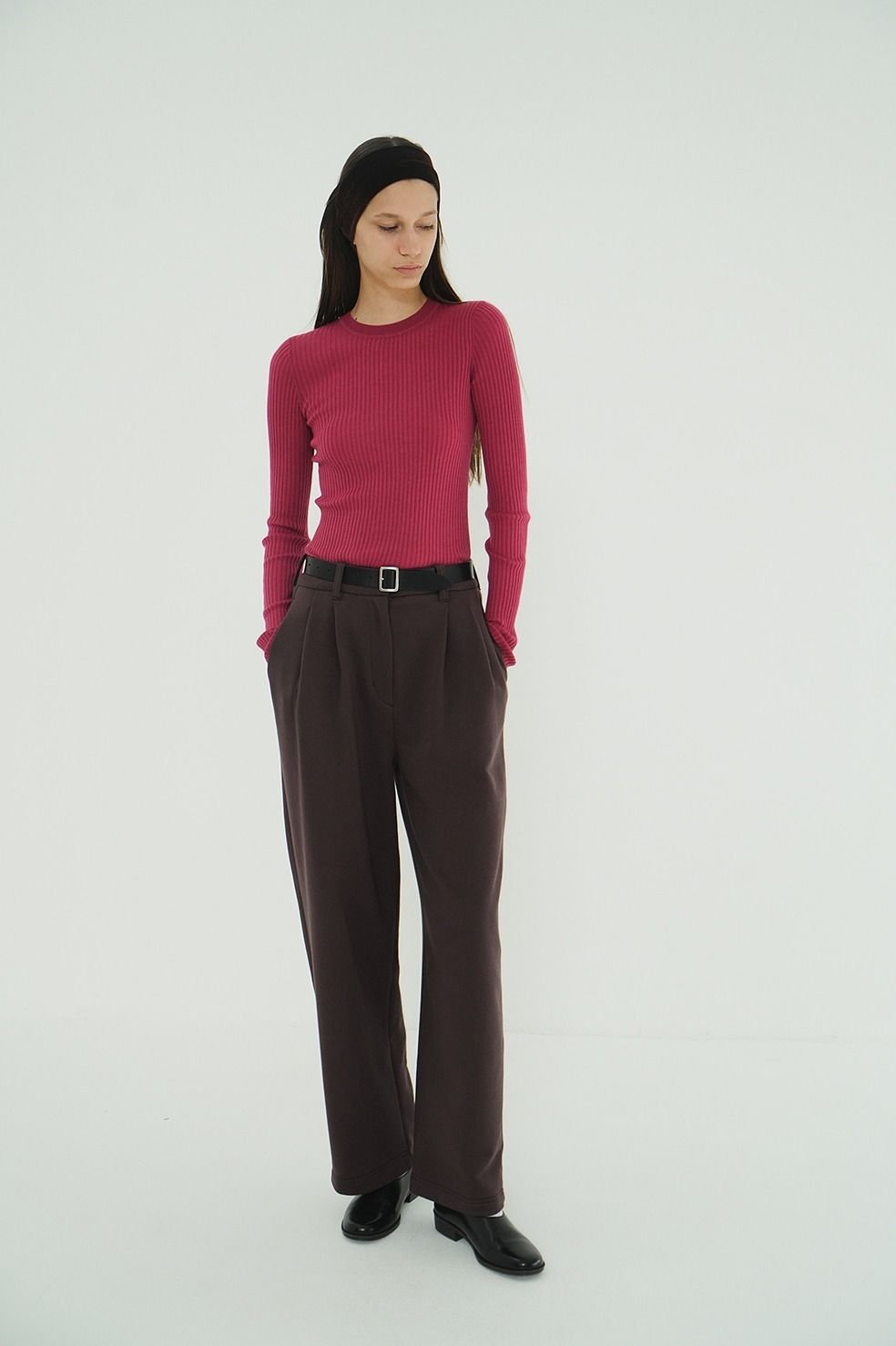 シアーリブニットカットソー | SHEER RIB KNIT TOPS (PINK)