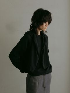 フードストールニットプルオーバー - BLACK