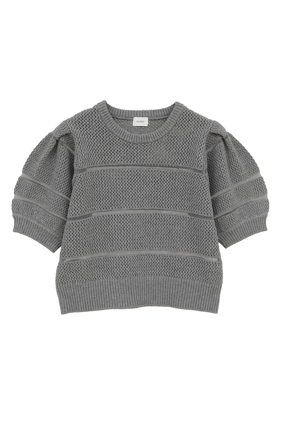 ショート丈ニットトップス - OPENWORK KNIT SHORT TOPS (GREY)