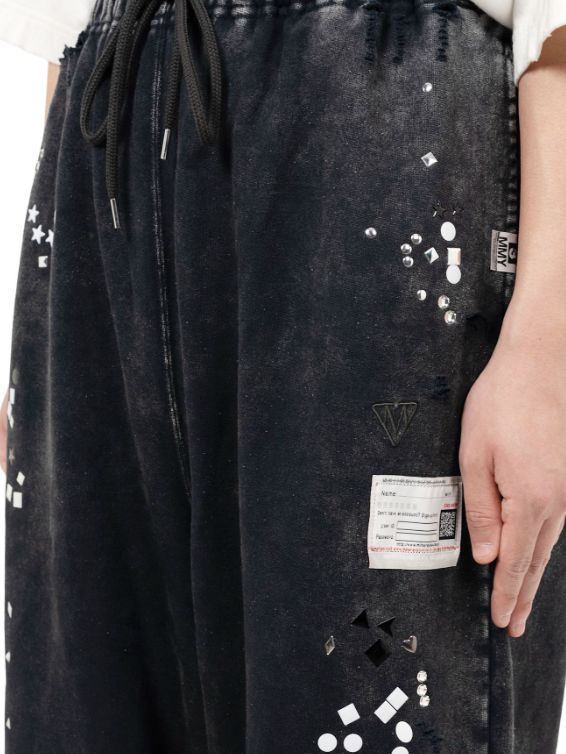 エンベリッシュド ブリーチド スウェットパンツ - Embellished Bleached Sweat Pants (BLACK)