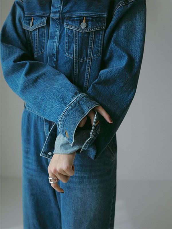 カットオフネックデニムオールインワン - BLUE