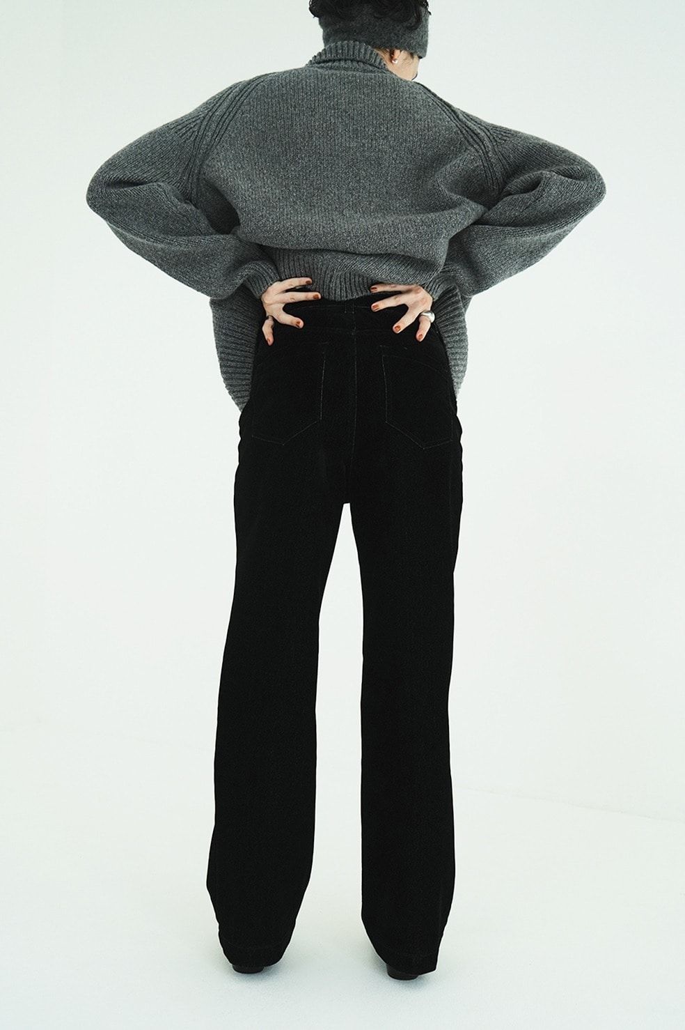 ハイウエスト フロッキーパンツ | FLOCKY CENTER PRESS PANTS（BLACK)