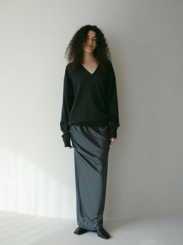 Vネックカシミヤニットプルオーバー GREY レディース リラックス スタイル