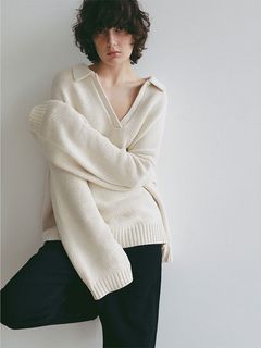 オーバーサイズスキッパーニットプルオーバー (IVORY)