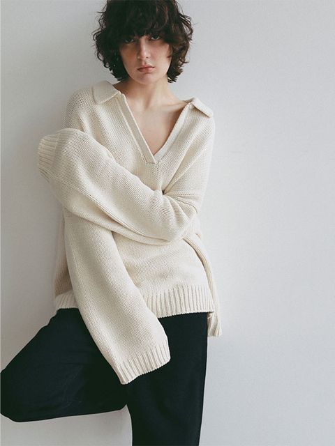 オーバーサイズスキッパーニットプルオーバー (IVORY)