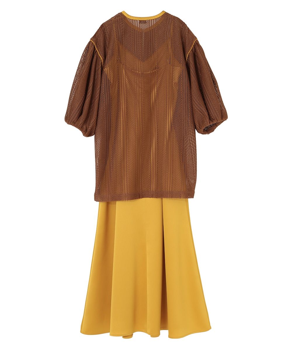レイヤードワンピース - STRIPE LACE LAYERED ONE PIECE - BROWN