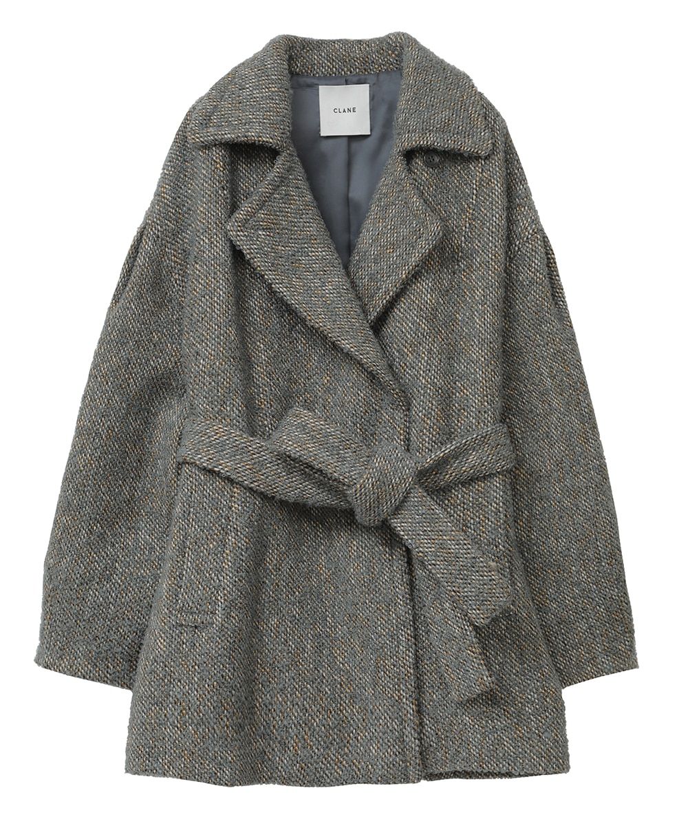 CLANE - MIX LOOP TWEED BOX COAT MOSS GREEN