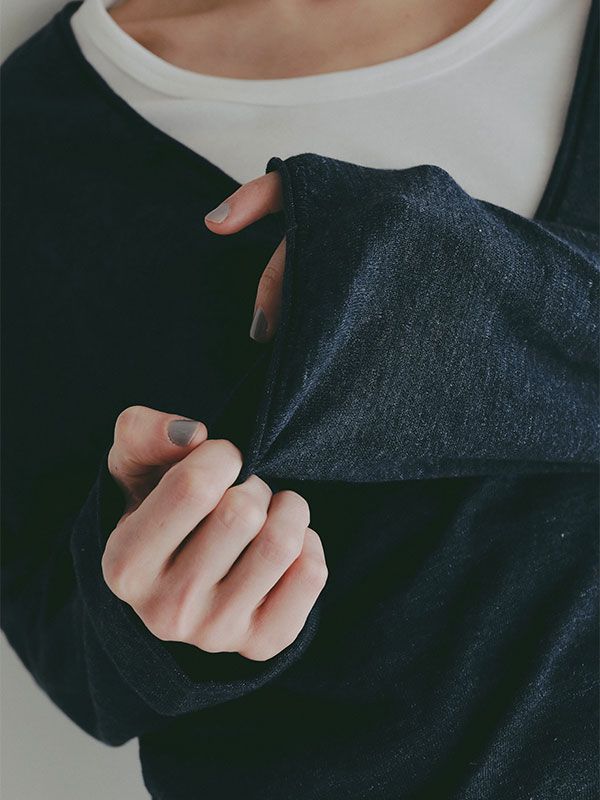 コットンリネンハイゲージネックニットプルオーバー (NAVY)