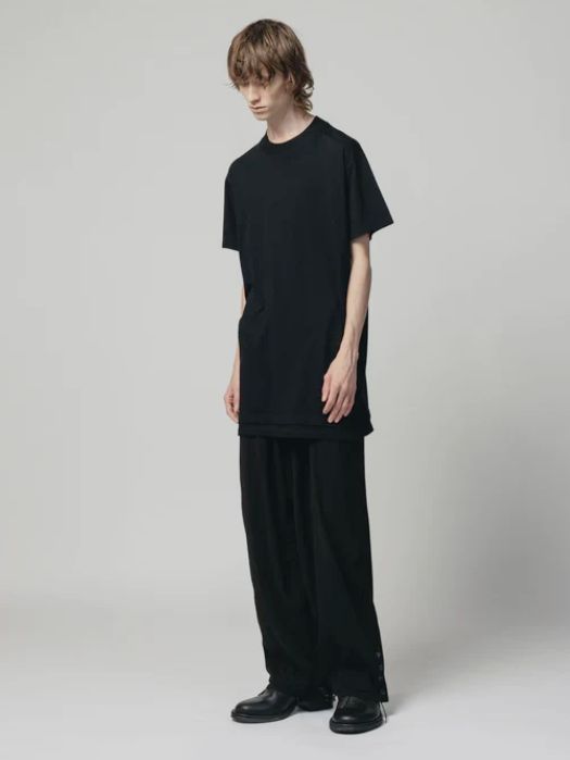 レイヤードデザイン半袖ティーシャツ - cotton jersey s/s t-shirt - BLACK