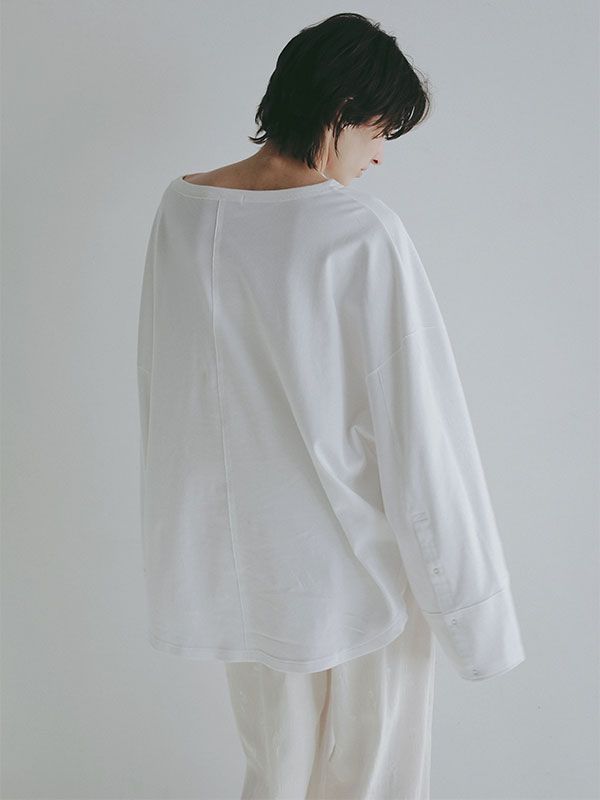 ボートネックカフスロンTee  (WHITE）