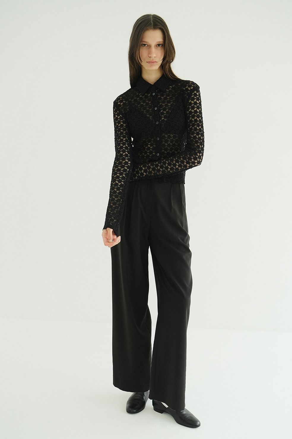 フラワーレースシャツ - 3D FLOWER LACE SHIRT (BLACK)