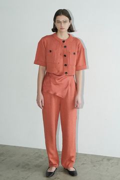 カーディガン - ニットパンツセット / HALF SLEEVE KNIT TOPS & PANTS SET - ORANGE