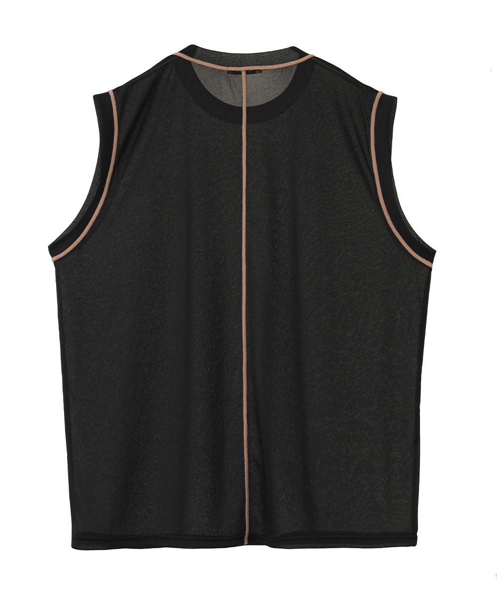 ノースリーブカットソー - LINE SHEER S/S - BLACK