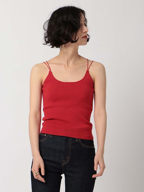 Wストラップカップインニットキャミ - RED